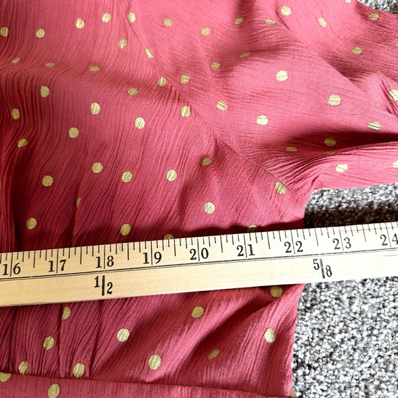 Boden Pink & Gold Polkadot 3/4 Sleeve Crêpe Maxi Dress Size 20/22R has pockets - Picture 9 of 12